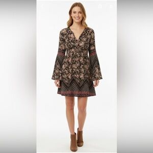 XHILARATION small boho bell sleeve floral dress